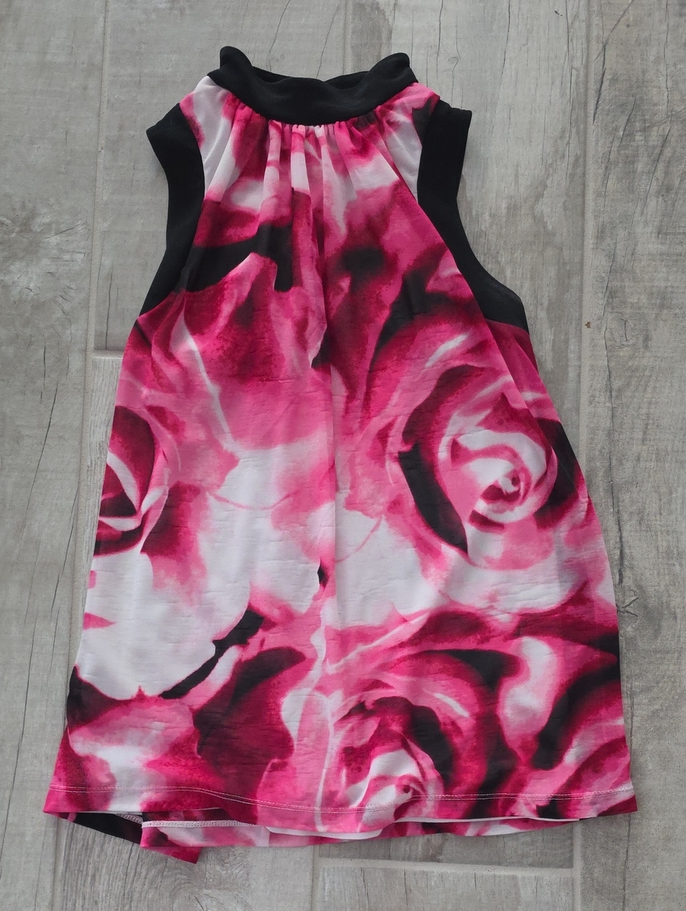 Pink, Black & White Floral Halter Mock Turtleneck Sleeveless Top